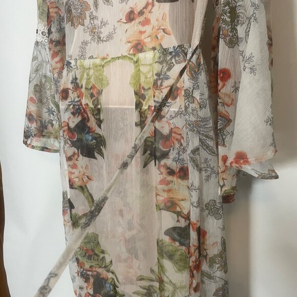 Alberto Makali Floral Sheer Long Dress Lace Trim Bell Sleeves Peasant Boho M - Picture 14 of 16